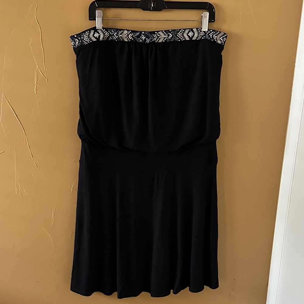 White House Black Market Blouson Strapless Black Dress with Silver Accents